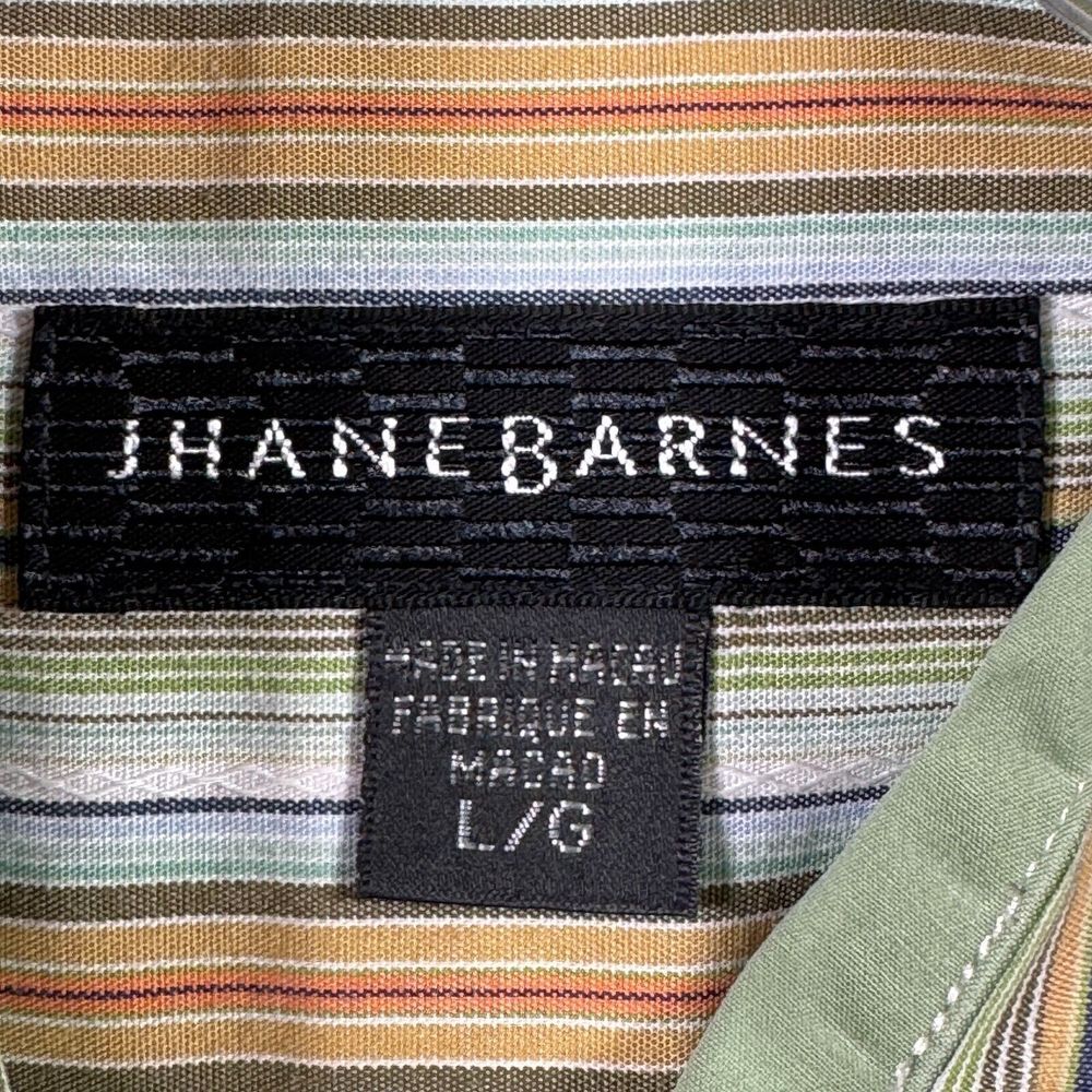 Jhane Barnes Shirt Mens L Green Peach Striped Button Up Long Sleeve Flip Cuff - Picture 7 of 11